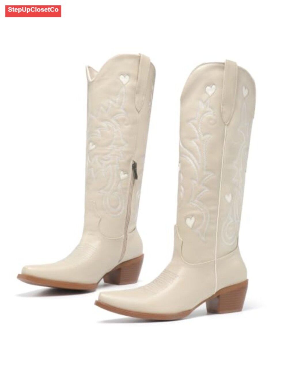 Embroidered Knee High Cowgirl Boots Chunky Heel Pointed Toe Women Western - Picture 4 of 6